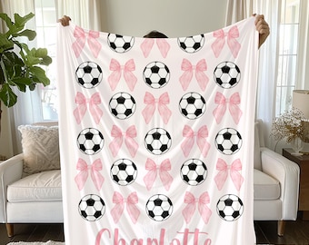 Personalized Bow Soccer Blanket, Plush Team Gift