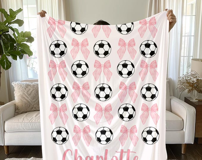 Personalized Bow Soccer Blanket, Plush Team Gift