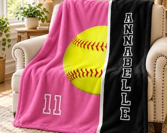 Personalized Softball Name Blanket| Velveteen Plush Blanket