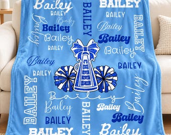 Cheer Blanket Personalized, Custom Girls Name Blanket, Cheerleader Gift Blanket, Cheer Team Gift, Senior Cheer Gift, Cheer Birthday Gift