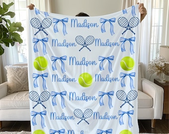 Group Personalized Tennis & Bows Plush Blanket: Gift for Tennis Player