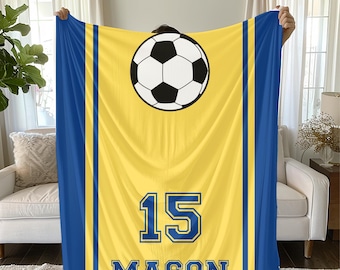 Personalized Soccer Blanket: Custom Name Throw, Team Colors Bedding