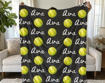 Personalized Softball Blanket: Plush Team Player Gift