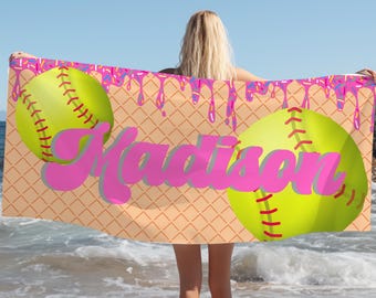 Toalla de playa de sóftbol personalizada: diseño antigoteo, regalo para el equipo