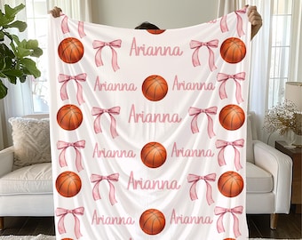 Basketball Player Personalized Velveteen Plush Blanket, Sports Gift, Team Blankie, Name Customization, Cozy Throw