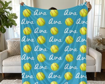Personalized Softball Blanket, Plush Team Gift