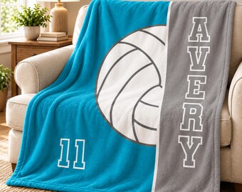 Personalized Volleyball Name Blanket| Velveteen Plush Blanket