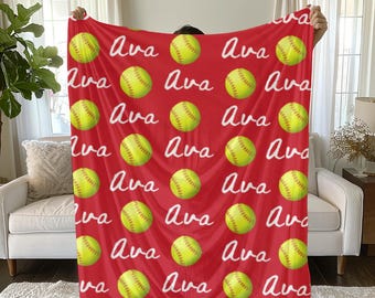 Personalized Softball Blanket, Plush Team Gift