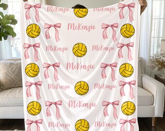 Water polo ball and Bows Blanket | Personalized Sports Throw