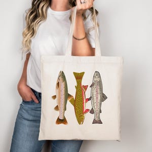 Angeln Tote Bag, Fischer Geschenk, Forelle Canvas Tasche, Outdoor Geschenk, Angeln Ausrüstung Tasche, Fischer Tote, Angler Geschenk, Angeln Tote, Baumwolle Leinwand