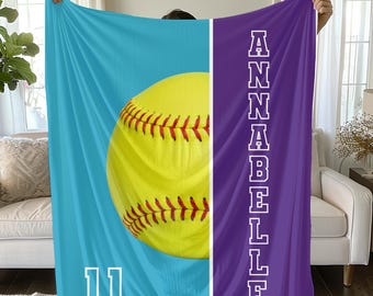 Personalized Softball Name Blanket| Velveteen Plush Blanket
