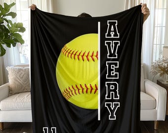 Softball Name Blanket | Pink Personalized Softball Throw