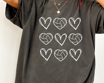 Maglietta Volleyball Hearts, regalo per allenatore di pallavolo, maglietta unisex per giocatori, maglietta Comfort Colors
