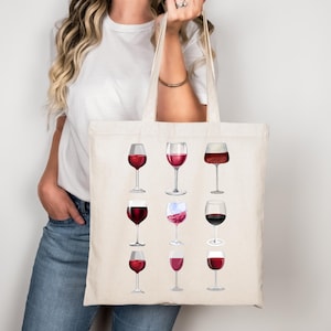 Wine Tote Bag, Red Wine Lovers Gift, Canvas Wine Carrier, Wine Accessories, Wine Gifts for Her, Wine Bottle Tote