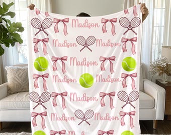 Personalized Tennis & Bows Plush Blanket: Gift for Tennis Lover