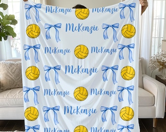 Water polo ball and Bows Blanket | Personalized Sports Throw