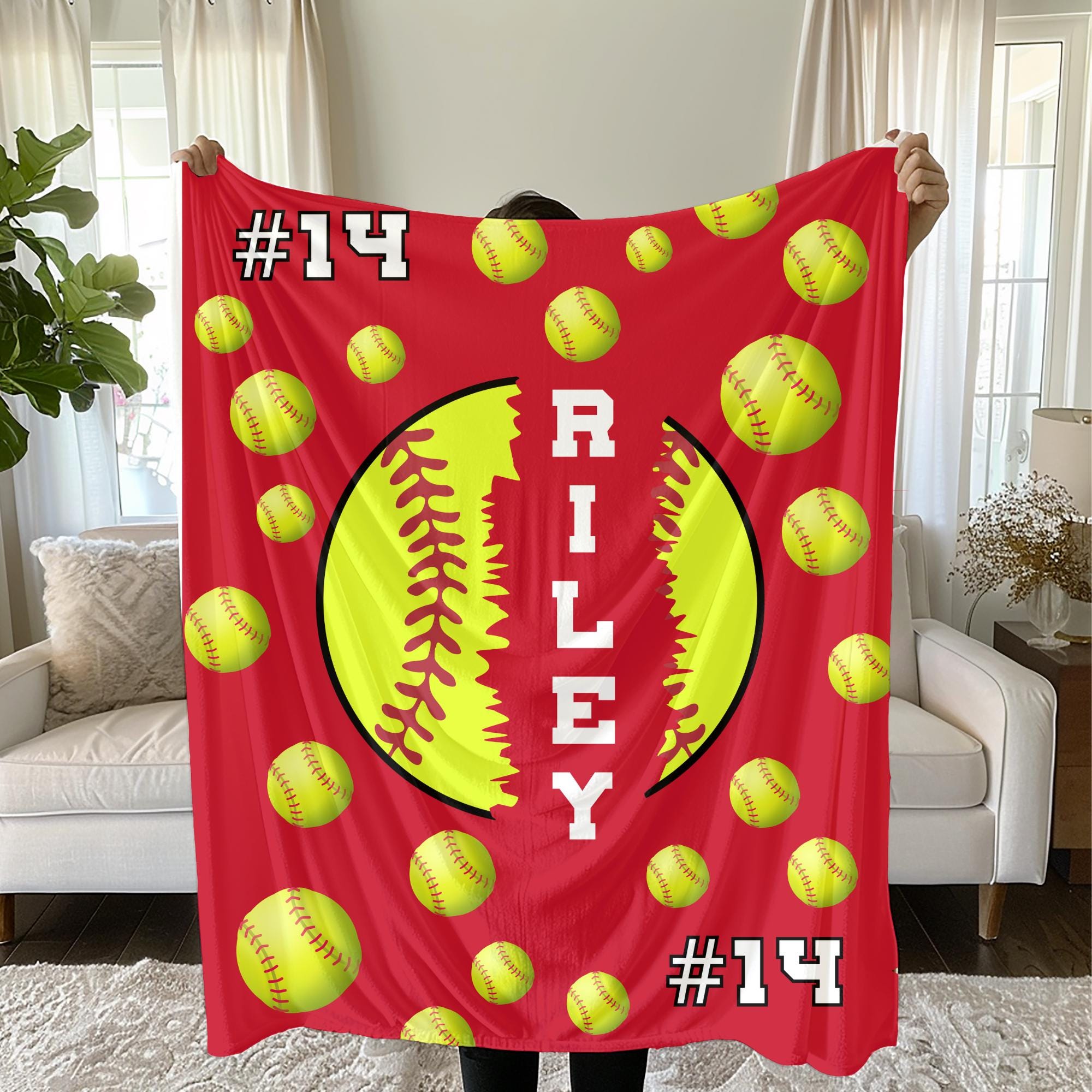Softball Blanket, Softball Gift, Custom Softball Team Blanket, Softball Coach Gift, Softball Mom Gift, Personalized Softball Blanket