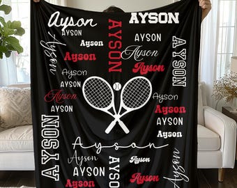 Custom Tennis Name Blanket Velveteen Plush Blanket | Personalized Sports Throw
