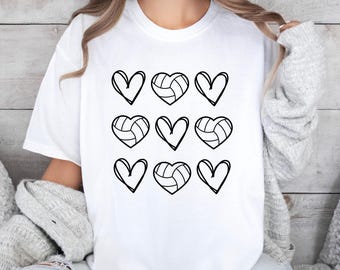 Maglietta Volleyball Hearts, regalo per allenatore di pallavolo, maglietta unisex per giocatori, maglietta Comfort Colors