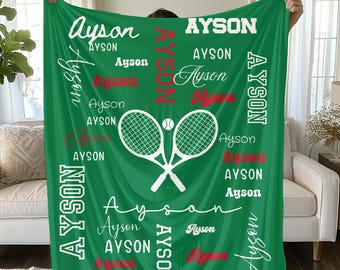 Custom Tennis Name Blanket Velveteen Plush Blanket | Personalized Sports Throw