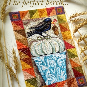 Ernte Krähe weißer Kürbis Vintage Emaille Punch Needle Embroidery DIGITAL Jpeg und PDF MUSTER Michelle Palmer Malerei mit Fäden