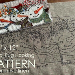 PATTERN RUG HOOKING Pattern is hand drawn on 100% prim linen Michelle Palmer Cheek Trio Christmas snowmen Bittersweet Juniper Rosehip Winter