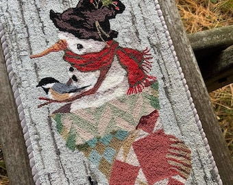 Large Punch Needle Embroidery DIGITAL Download Jpeg and PDF PATTERN Michelle Palmer Snowman Quilted Christmas Stocking Chickadee Bird Winter