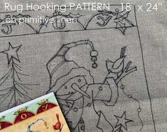 PATTERN for RUG HOOKING hand drawn 100% prim Primitive linen Michelle Palmer Christmas Winter Joy Snowman Cardinals Birds