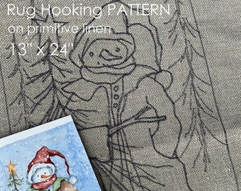 PATTERN for RUG HOOKING hand drawn 100% prim Primitive linen Michelle Palmer Christmas Stormy Meadow Snow Snowman Brown Coat Winter Scene