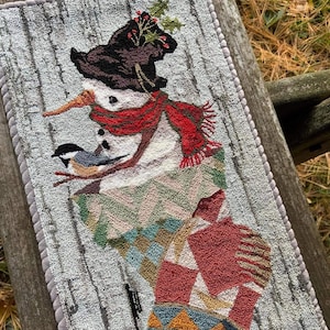 Large Punch Needle Embroidery DIGITAL Download Jpeg and PDF PATTERN Michelle Palmer Snowman Quilted Christmas Stocking Chickadee Bird Winter