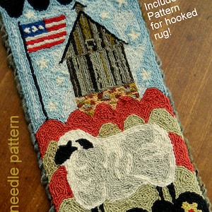Punch Needle Embroidery DIGITAL Jpeg PDF PATTERN Michelle Palmer Bonus Rug Hooking pattern Hop House Genesee Country Village Barn Sheep Flag