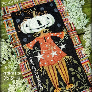 Punch Needle Embroidery DIGITAL Download Jpeg and PDF PATTERN Michelle Palmer Cinderella White Pumpkin Scarecrow Halloween Primitive Folk
