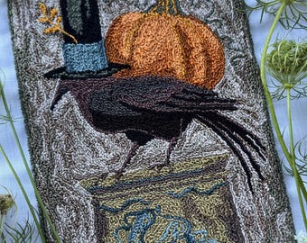 Punch Needle DIGITAL Download Jpeg und PDF MUSTER Stickgarn Modell Michelle Palmer Kürbis Lieferung Thanksgiving Crow Perched Crock