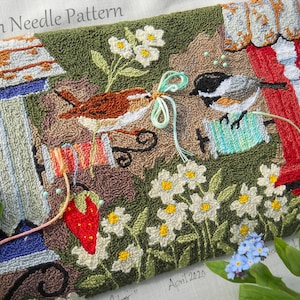 Punch Needle DIGITAL Download Jpeg and PDF PATTERN Embroidery floss model Michelle Palmer Neighbors Birdhouses Chickadee Wren Sewing Friends