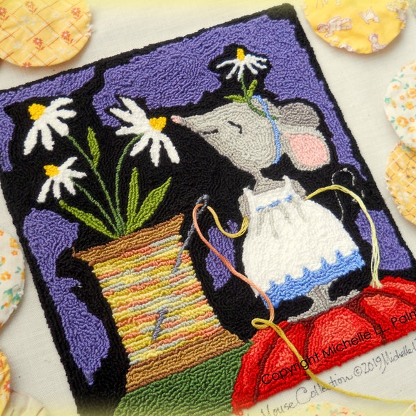 Spring Stitches Mouse Collection Sewing Thread Daisy Tomato Pincushion Punch Needle Embroidery DIGITAL Jpeg and PDF PATTERN Michelle Palmer