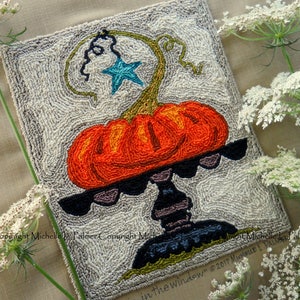 Jack O Lantern Pumpkin Pedestal Harvest halloween Punch Needle Embroidery DIGITAL Jpeg and PDF PATTERN Michelle Palmer Painting w/Threads