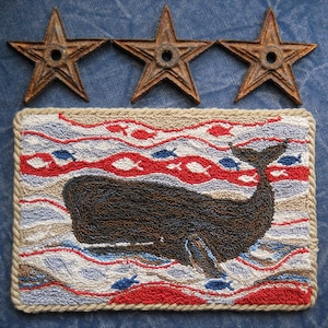 Punch Needle DIGITAL Download Jpeg and PDF PATTERN Embroidery floss model Michelle Palmer Patriotic Whale Star Spangled Shoal Fish Nautical