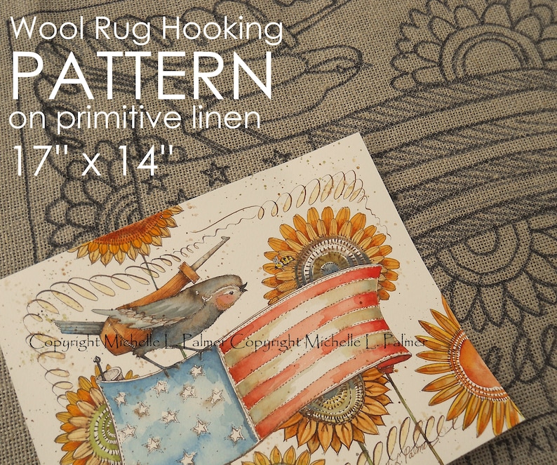 PATTERN for RUG HOOKING Hand Drawn on 100% Prim Primitive Linen ...