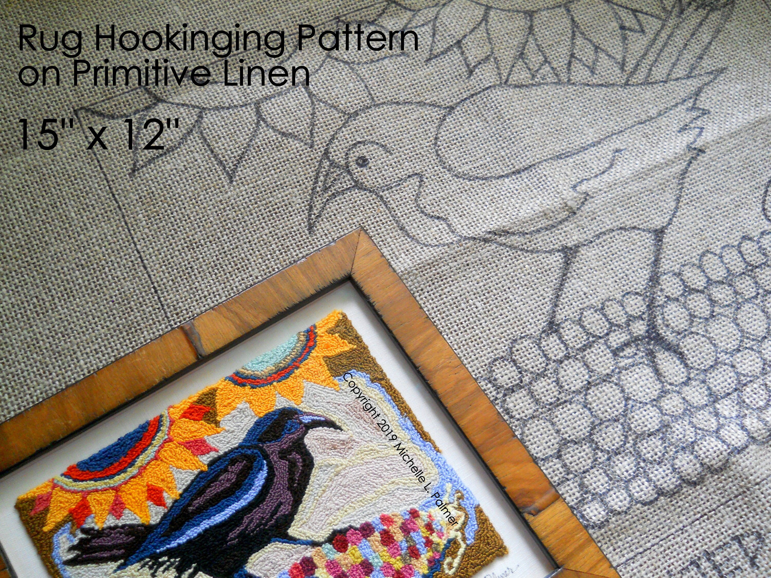 Prim Wool RUG HOOK Hooking PATTERN Hand Drawn 100% Primitive Linen ...
