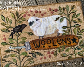 PATTERN RUG HOOKING Pattern is hand drawn on 100% prim linen Michelle Palmer My Hook Collection No. 4 Waldoboro Woolens Crow Sheep Sculpted