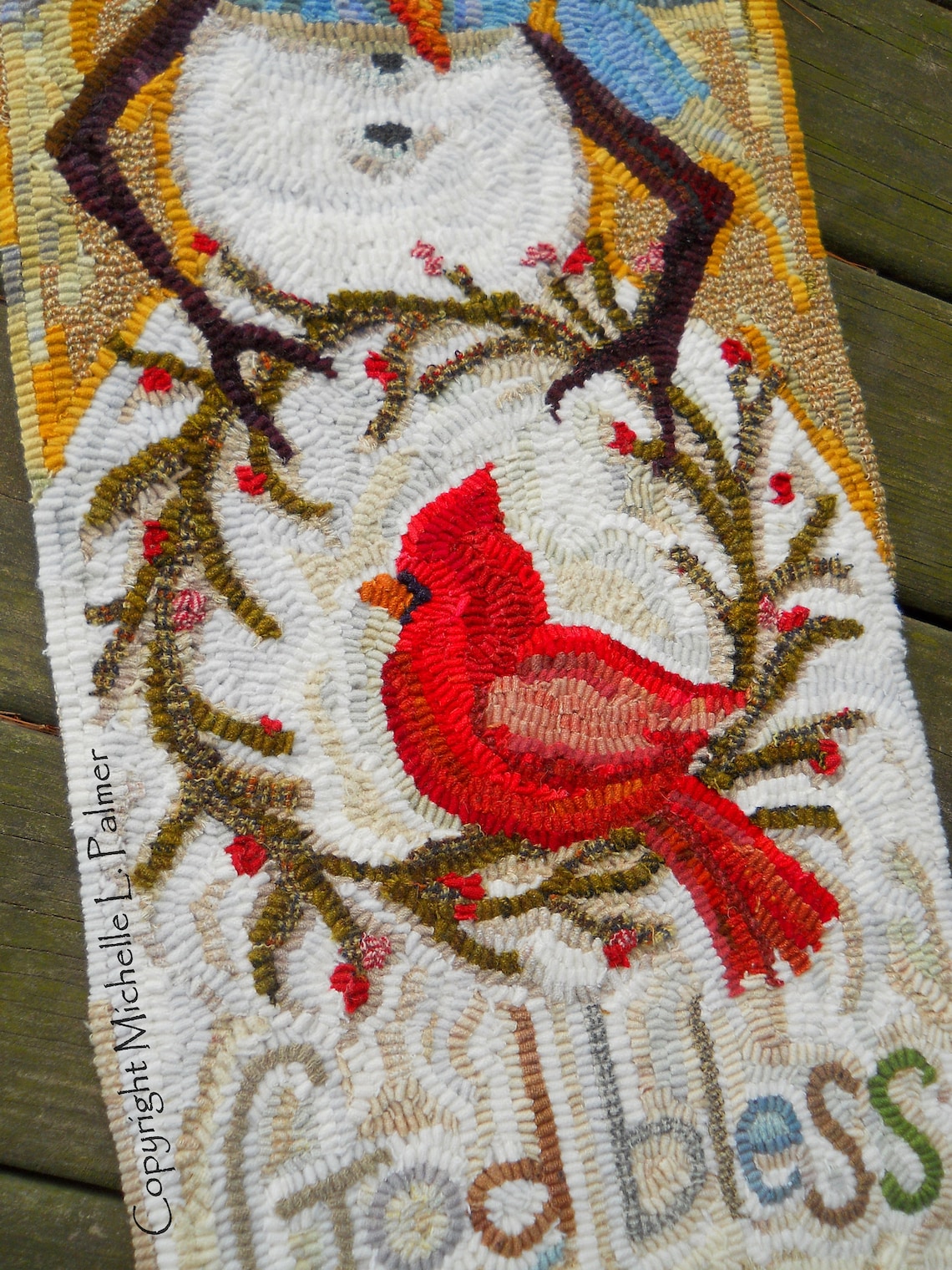 Dickens Style Snowman Cardinal RUG HOOK Hooking PATTERN Hand Drawn on ...