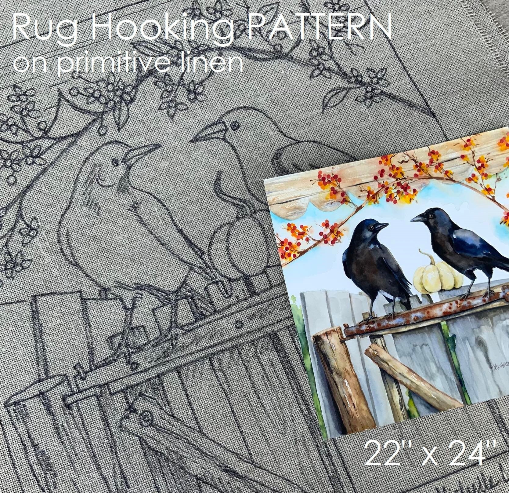 PATTERN for RUG HOOKING Hand Drawn 100% Prim Primitive Linen Michelle ...