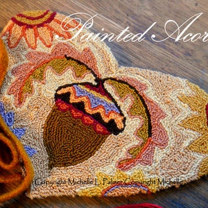 Painted Acorn Oak Leaves Harvest Heart Sunflowers Punch Needle Embroidery DIGITAL Jpeg and PDF PATTERN Michelle Palmer