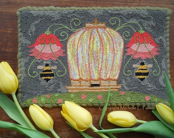 Punch Needle DIGITAL Download Jpeg and PDF PATTERN Embroidery floss model Michelle Palmer Honey Makers Bee Skep Spring Tulips Bumble Bees