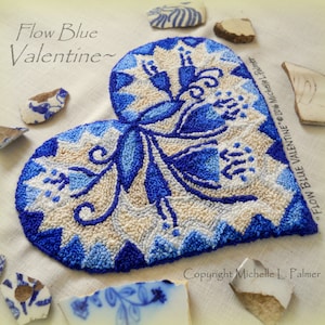 Flow Blue Valentine Punch Needle Embroidery DIGITAL Jpeg and PDF PATTERN Michelle Palmer