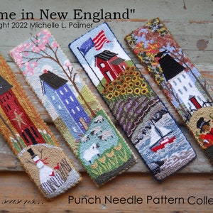 Punch Needle PAPER Pattern Michelle Palmer Full Size Traceable 2.5" x 11" Four pattern packet Four Seasons Sailboat Scarecrow Snowman Sheep