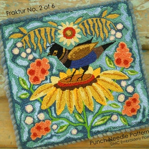 Punch Needle DIGITAL Download Jpeg and PDF PATTERN Embroidery floss model Michelle Palmer Blackbird Sunny Perch Fraktur Collection Sunflower