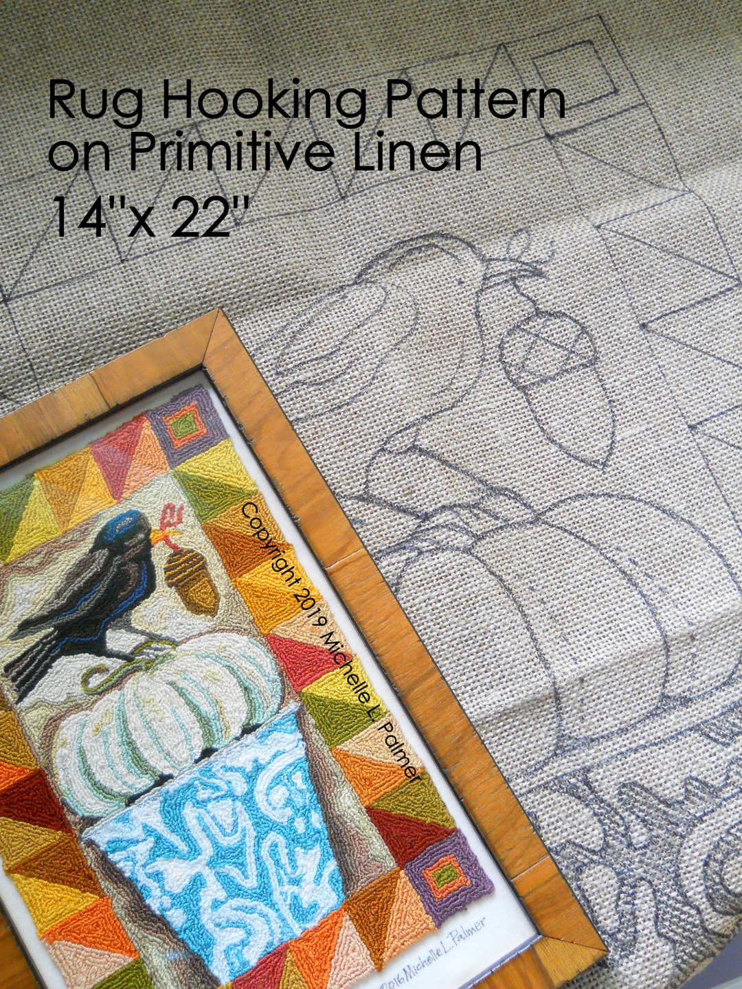Prim Wool RUG HOOK Hooking PATTERN Hand Drawn 100% Primitive Linen ...