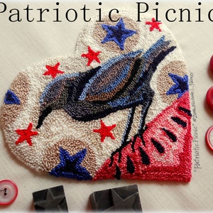 Patriotic Picnic Crow Watermelon Punch Needle Embroidery DIGITAL Jpeg and PDF PATTERN Michelle Palmer