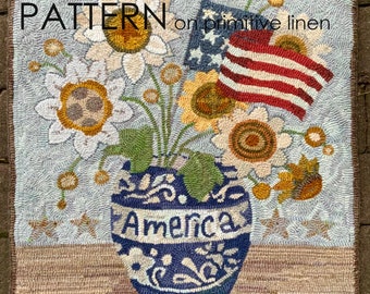 【アメリカ輸入】USA RUG / 花柄　R34 PATTERN RUG HOOKING Pattern is Hand Drawn on 100% Prim Linen